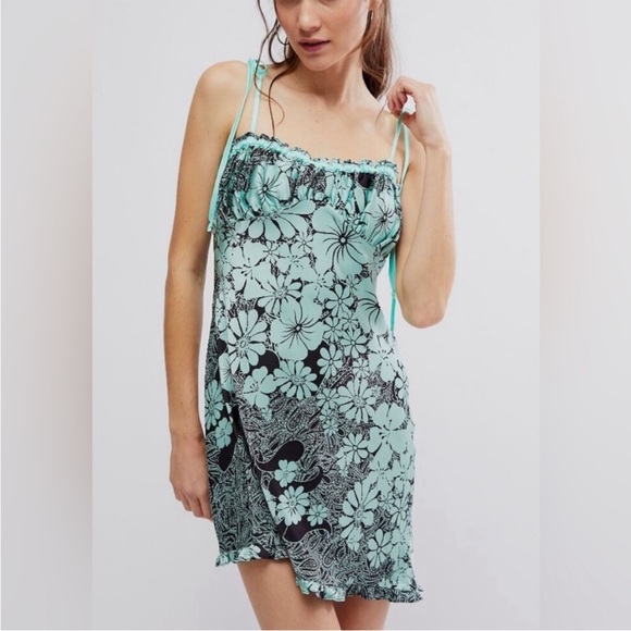 Free People Mint Floral Backless Dress - Picture 1 of 4